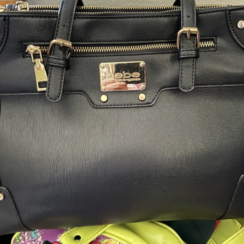 Bebe Black Satchel with Gold Accents